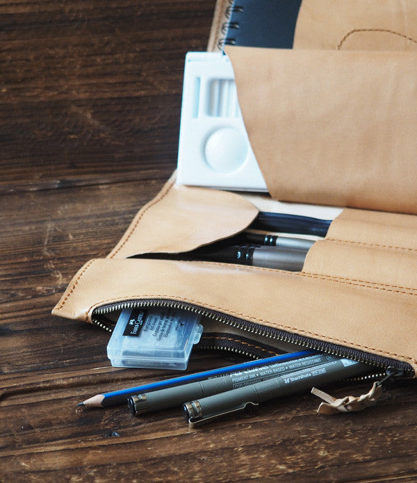 ES Corner Handmade Leather Sketchbook Case and Brush Case Great gift for someone love drawing Natural nude