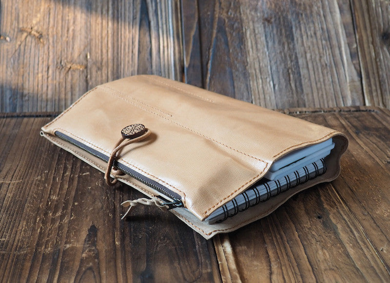 ES Corner Handmade Leather Natural Nude Sketchbook Case with quality Italian veg tanned Leather
