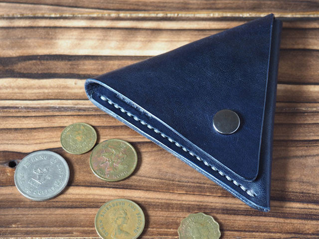 Handmade Leather Triangle Coin Purse #Blue Top shot | ES Corner
