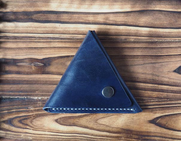 Leather Triangle Coin Purse #Blue Front | ES Corner