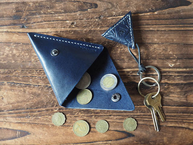 Leather Triangle Coin Purse & Keychain #Blue | ES Corner