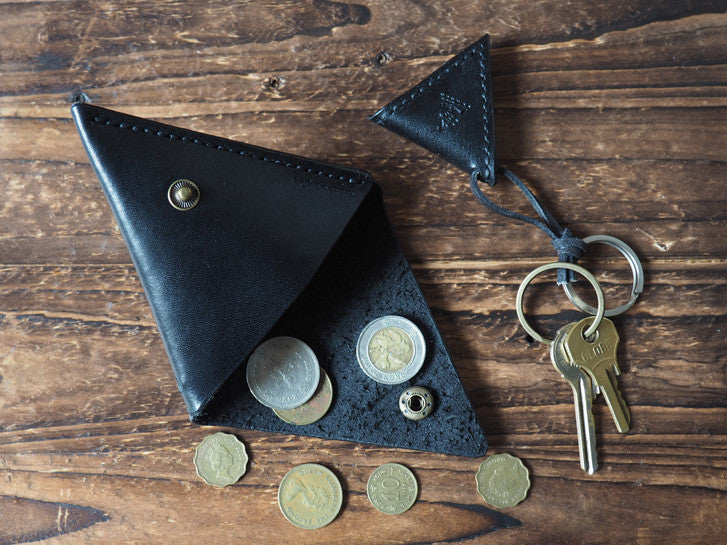 Leather Triangle Coin Purse & Keychain #Black | ES Corner