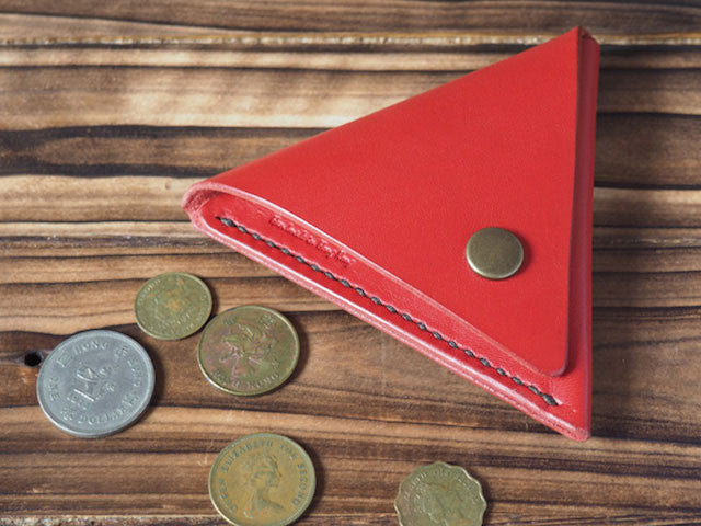 Handmade Leather Triangle Coin Purse #Red Top shot | ES Corner