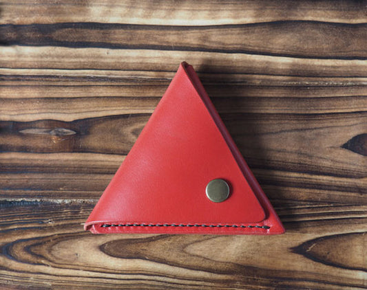Leather Triangle Coin Purse #Red Front | ES Corner