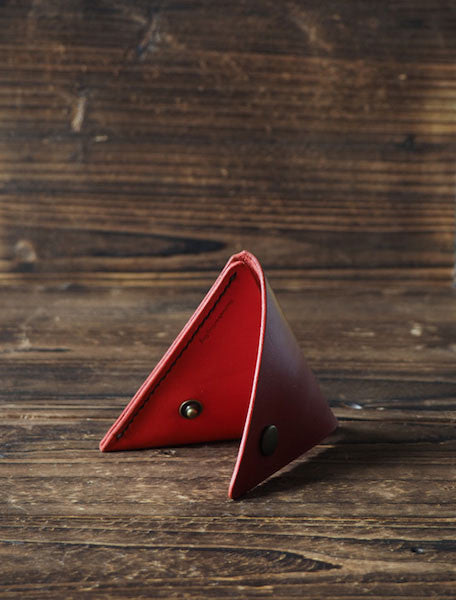 Leather Triangle Coin Purse & Keychain #Red | ES Corner
