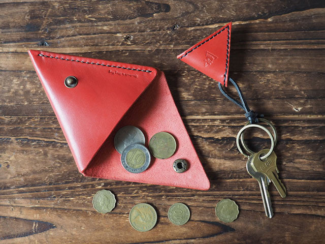Leather Triangle Coin Purse & Keychain #Red | ES Corner