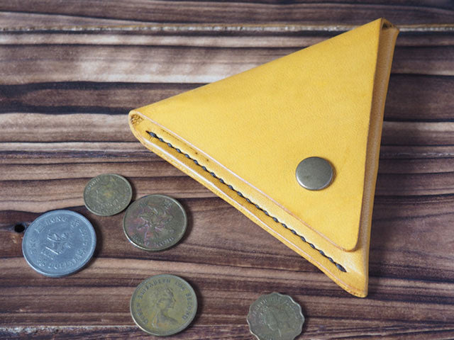 Handmade Leather Triangle Coin Purse #Yellow Top shot | ES Corner