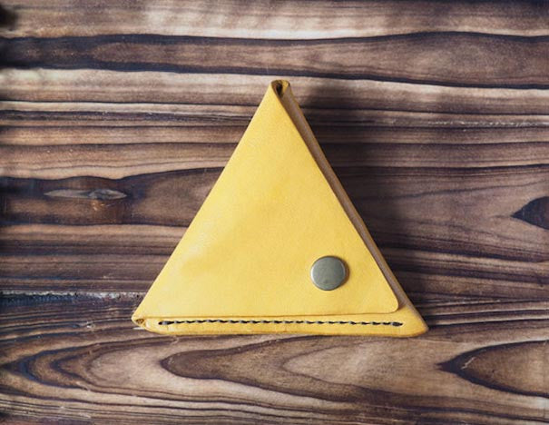 Leather Triangle Coin Purse #Yellow Front | ES Corner