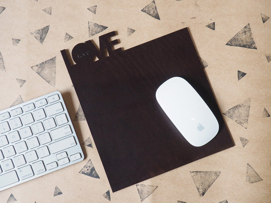 ES Corner Handmade Leather Mouse Pad with the word LOVE Initial on the word O Special gifts for him for her