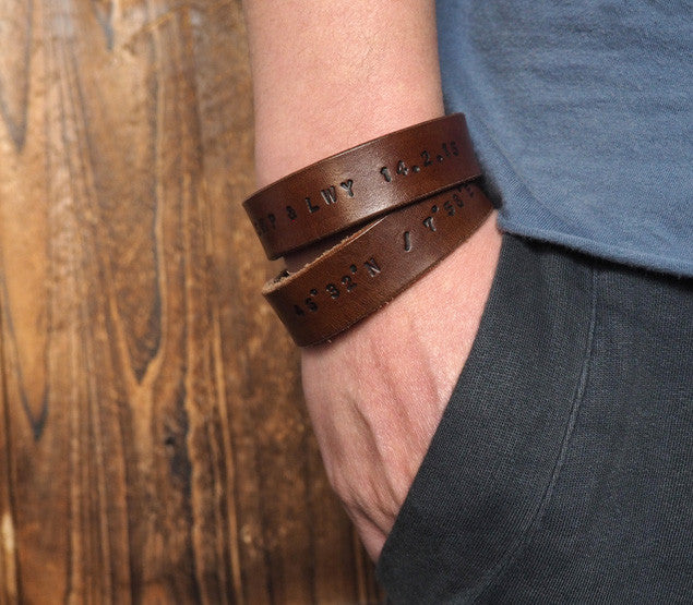 ES Corner Handmade Leather Cuff Bracelet Personalized Gifts for Men Brown