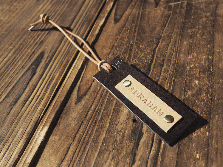ES Corner Handmade Personalized Leather Luggage Tag Engrave with Name or Initial Dark Brown