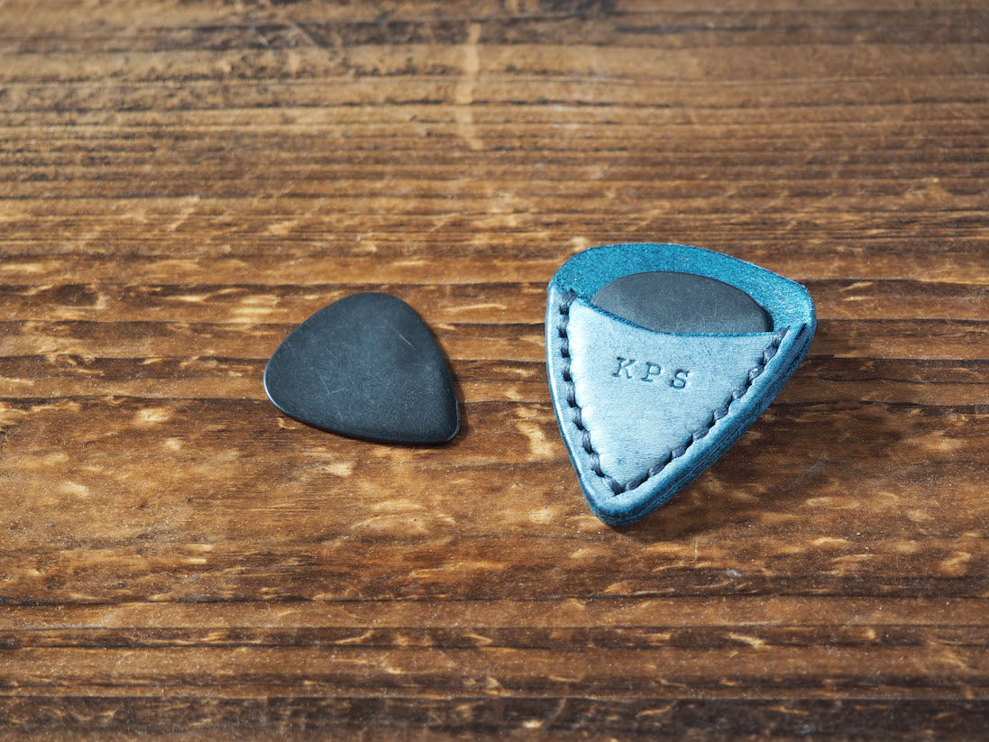 Personalized Teardrop Guitar Pick Holder #Ghost Blue | Handmade Leather Goods | Personalized Gifts | ES Corner