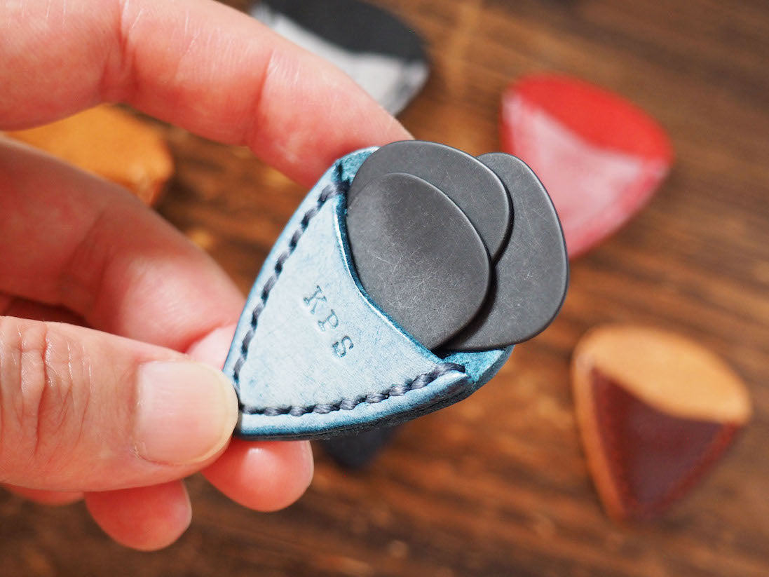 Personalized Teardrop Guitar Pick Holder #Ghost Blue | Handmade Leather Goods | Personalized Gifts | ES Corner